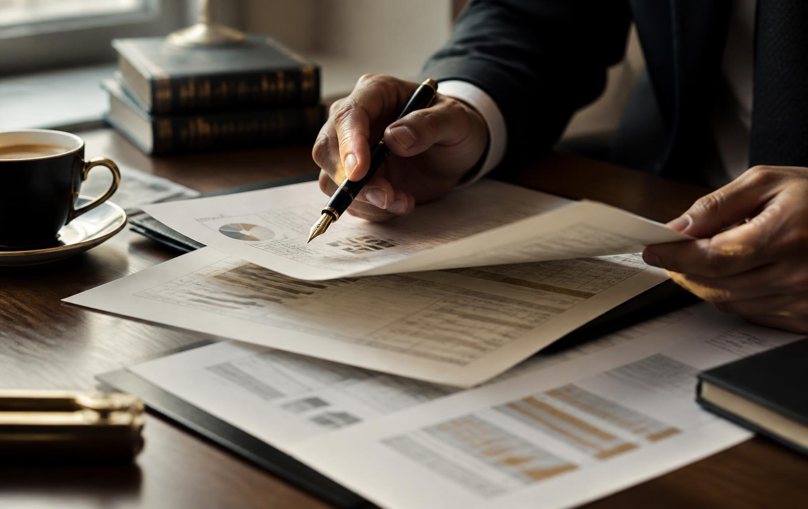 Financial statements and a valuation model reviewed on a desk